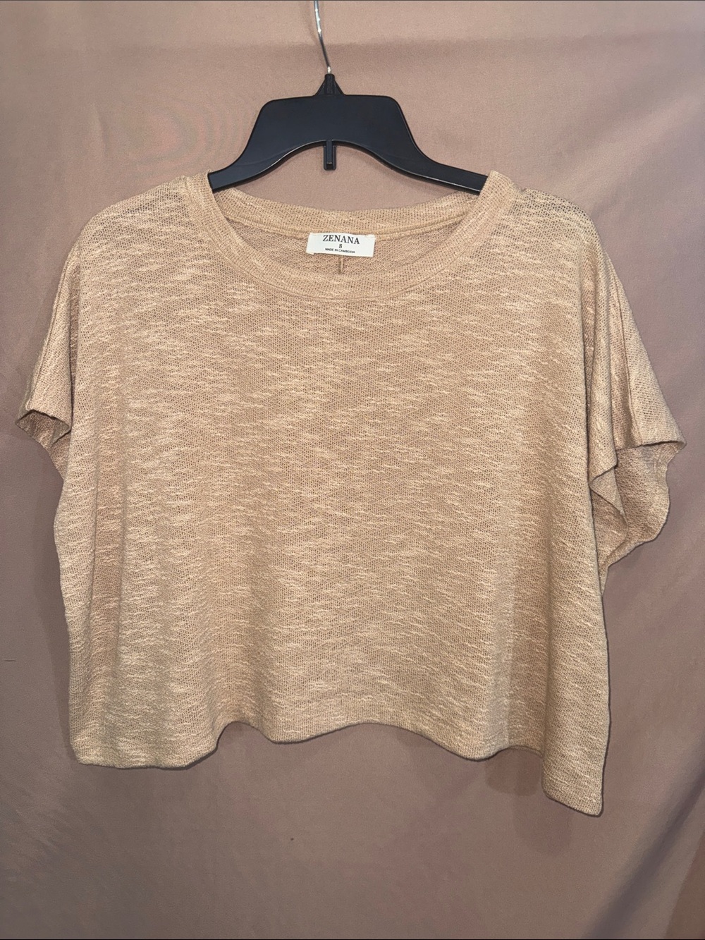 NWOT Women’s oversized Small Zenana Outfitters Boxy Crop Top in Tan Heather